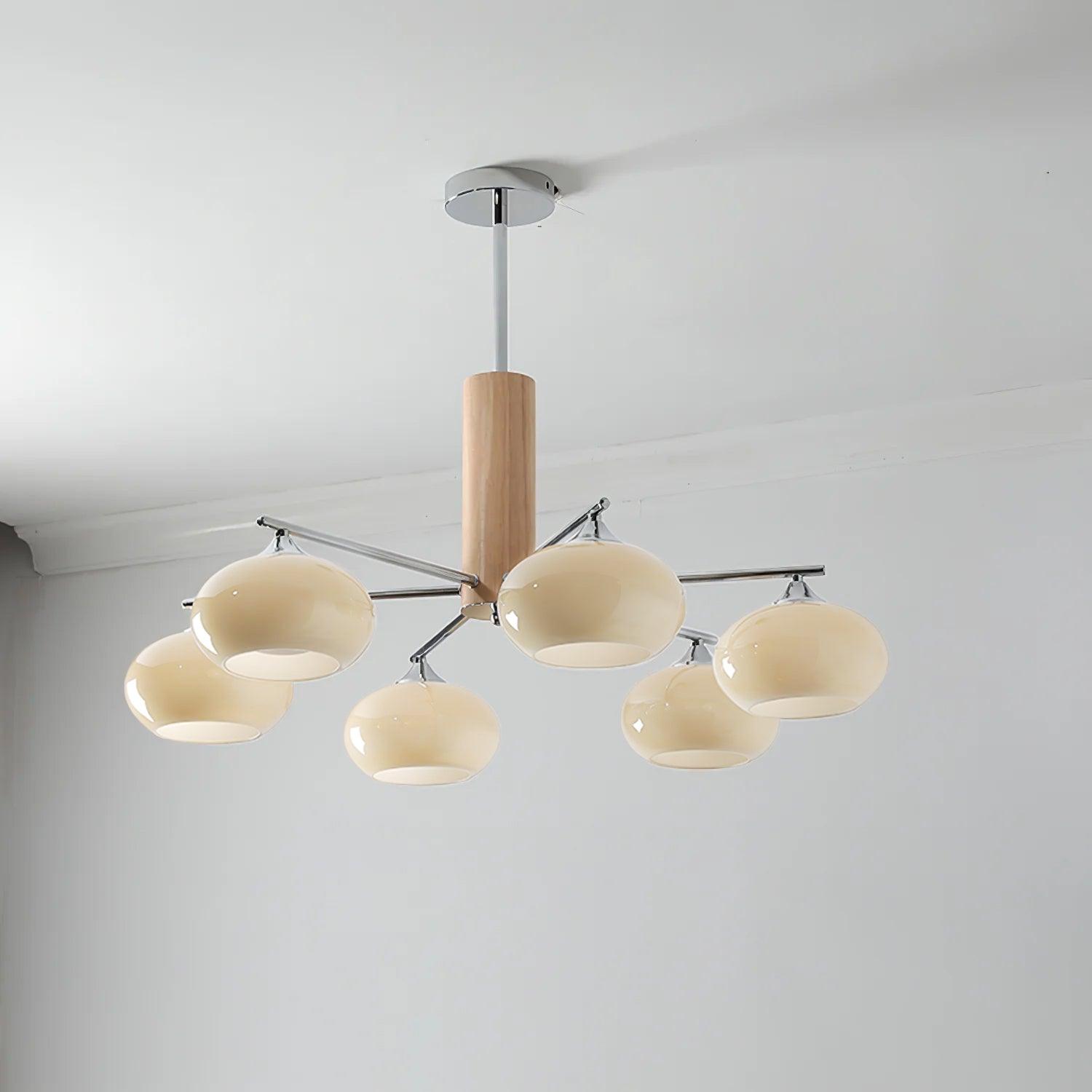 Mid Century Modern Glass Persimmon Chandelier Elliptical Pendant Light Fixture