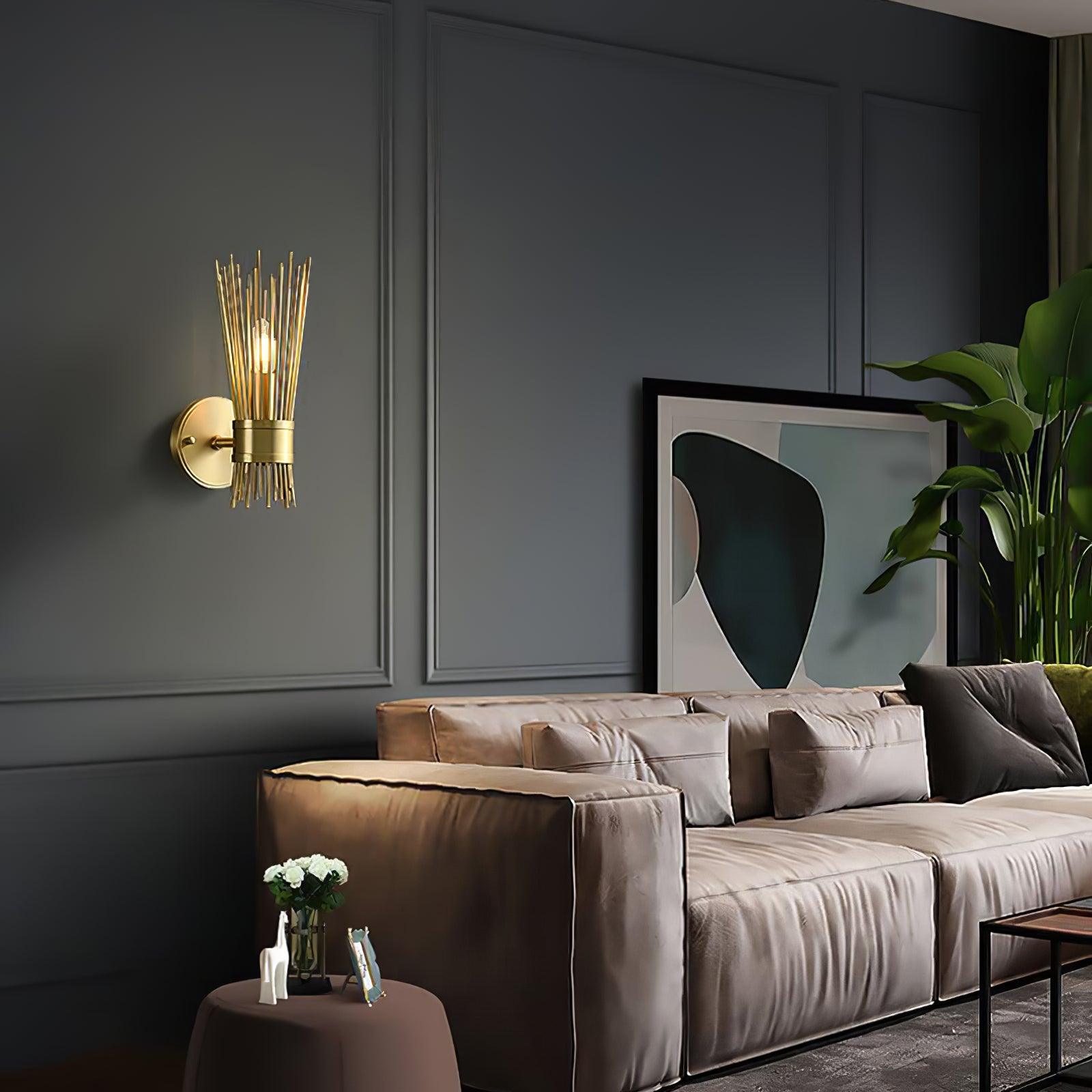 Mid Century Modern Gold Brass Candle Wall Sconce Set of 2 Indoor Wall Light