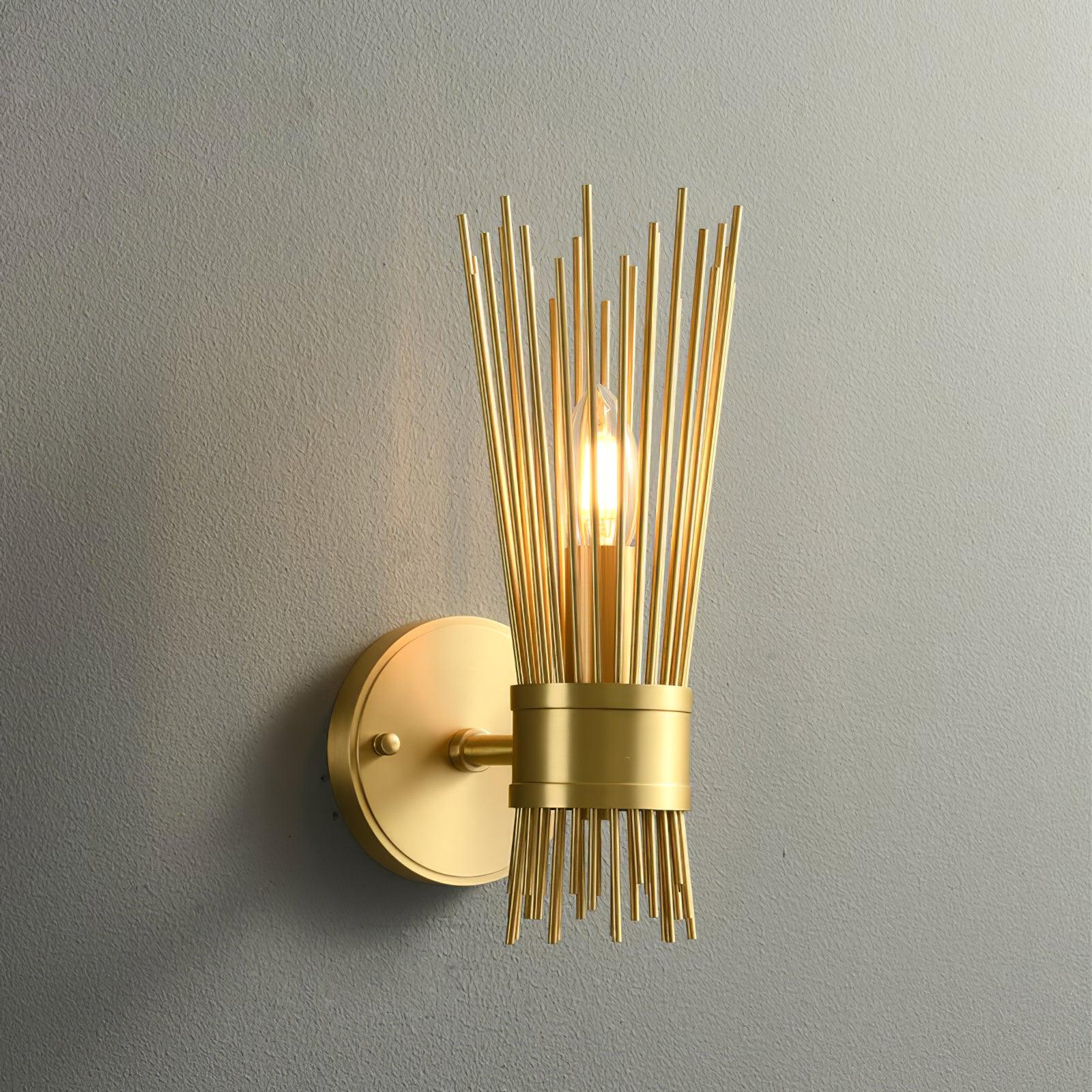 Mid Century Modern Gold Brass Candle Wall Sconce Set of 2 Indoor Wall Light
