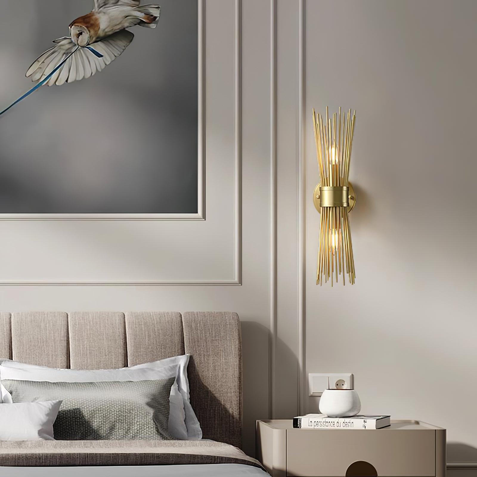 Mid Century Modern Gold Brass Candle Wall Sconce Set of 2 Indoor Wall Light