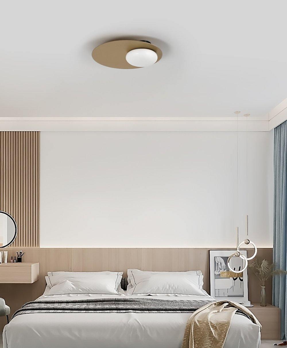Mid Century Modern Nodes Geometric Wall Sconce with Milk Glass Globe and Metal Disc Lighting