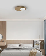 Mid Century Modern Nodes Geometric Wall Sconce with Milk Glass Globe and Metal Disc Lighting