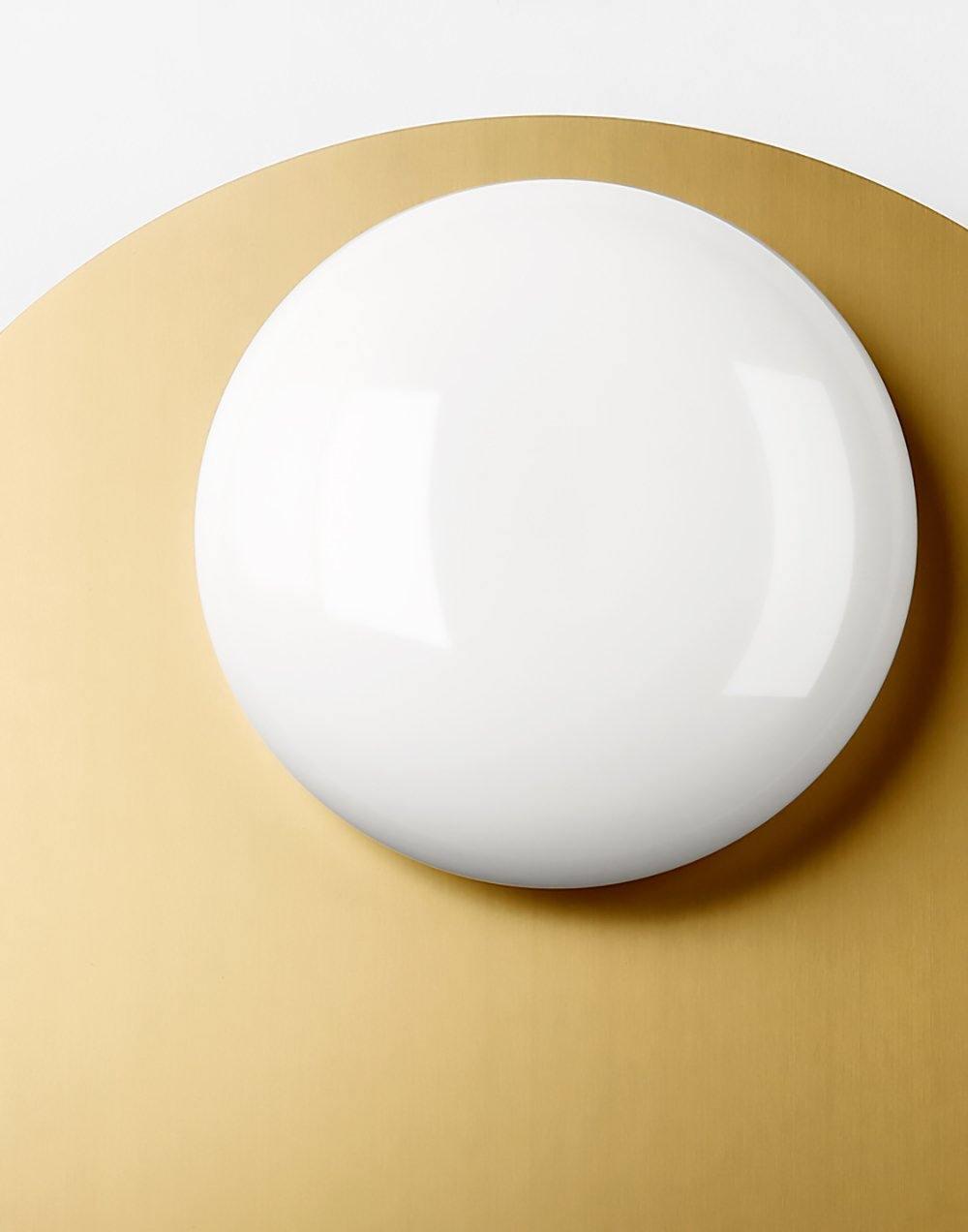 Mid Century Modern Nodes Geometric Wall Sconce with Milk Glass Globe and Metal Disc Lighting