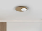 Mid Century Modern Nodes Geometric Wall Sconce with Milk Glass Globe and Metal Disc Lighting