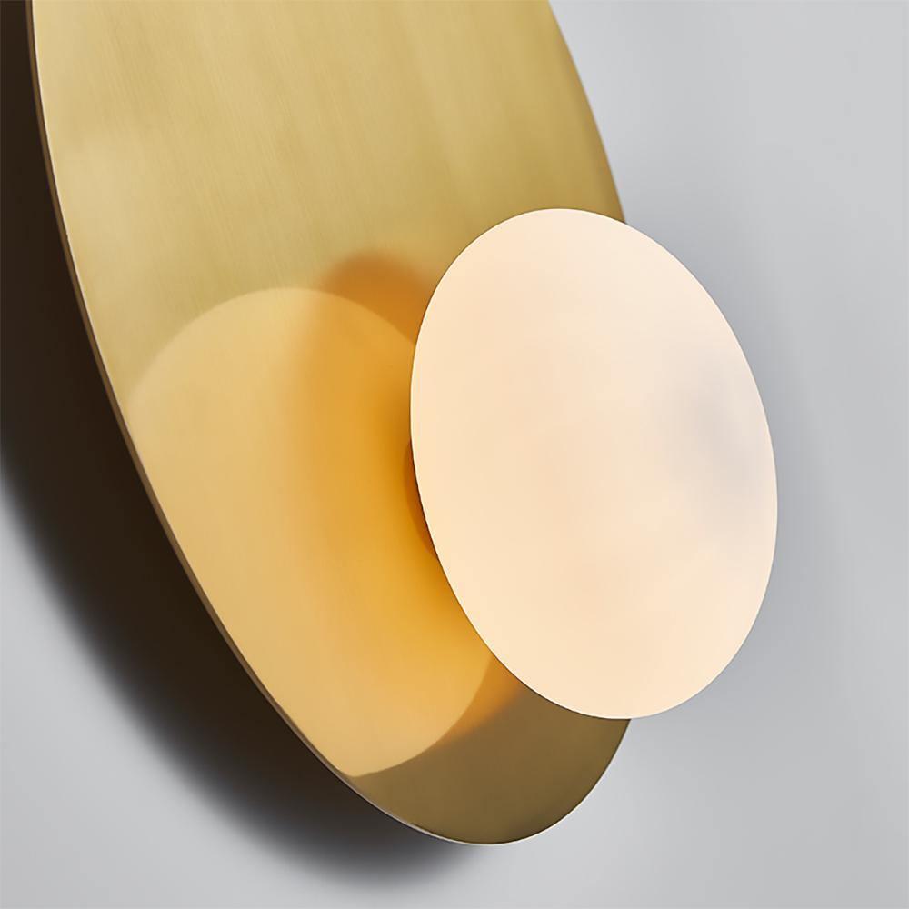 Mid Century Modern Nodes Geometric Wall Sconce with Milk Glass Globe and Metal Disc Lighting