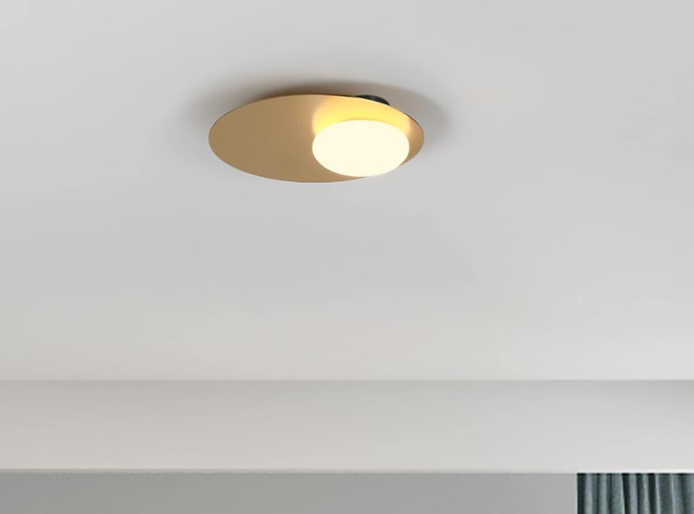 Mid Century Modern Nodes Geometric Wall Sconce with Milk Glass Globe and Metal Disc Lighting