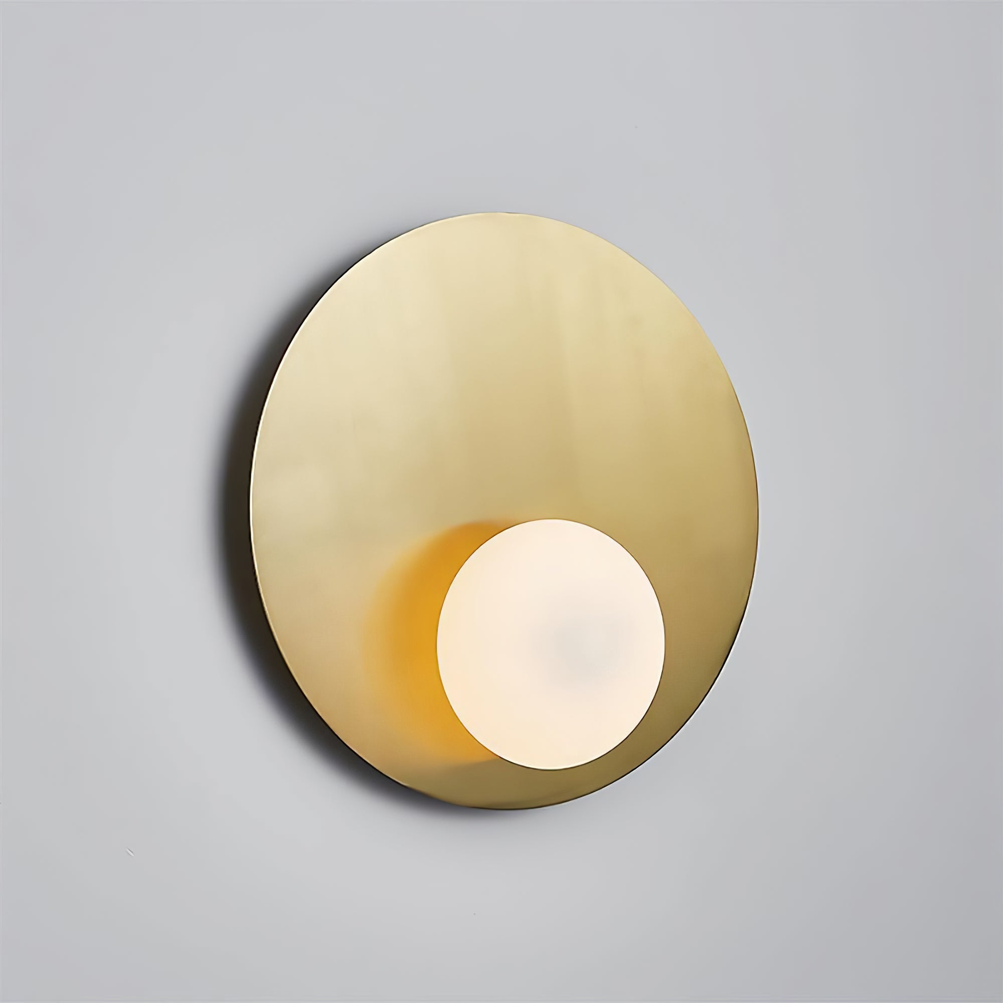 Mid Century Modern Nodes Geometric Wall Sconce with Milk Glass Globe and Metal Disc Lighting