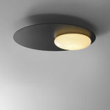 Mid Century Modern Nodes Geometric Wall Sconce with Milk Glass Globe and Metal Disc Lighting