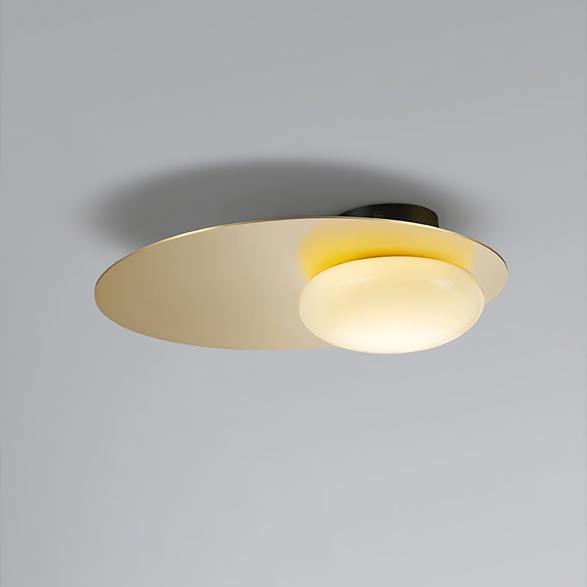 Mid Century Modern Nodes Geometric Wall Sconce with Milk Glass Globe and Metal Disc Lighting