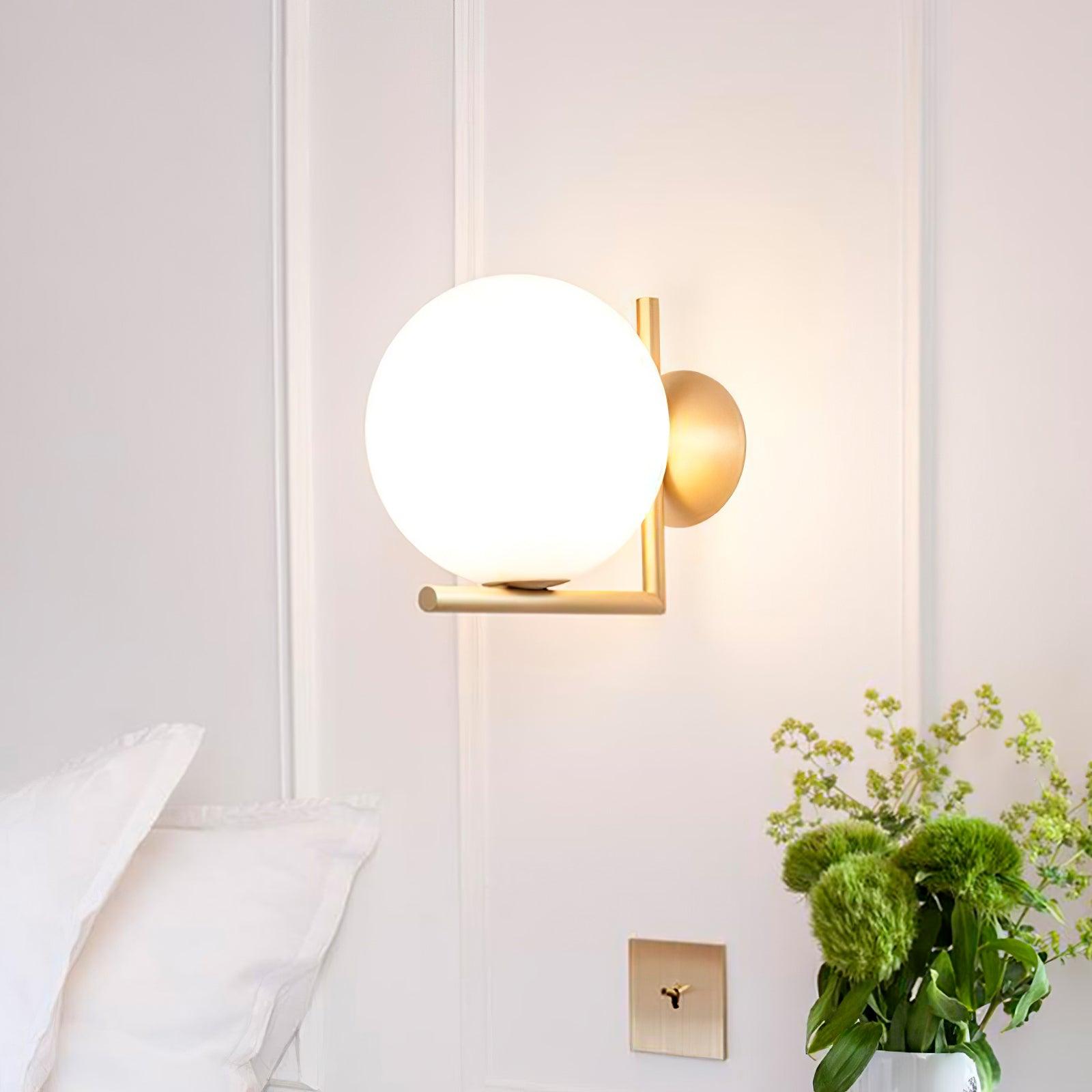 Mid Century Modern Opal Glass Globe Wall Sconce Lamp in Black and Gold