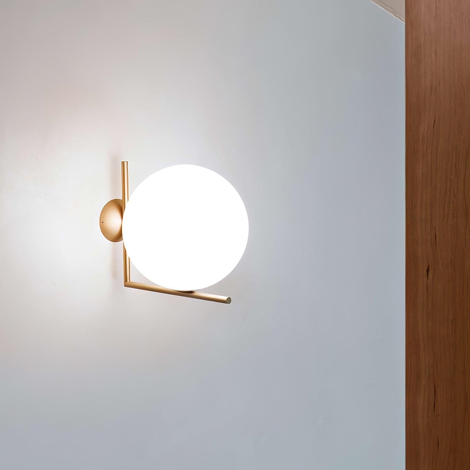 Mid Century Modern Opal Glass Globe Wall Sconce Lamp in Black and Gold