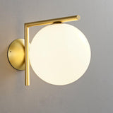 Mid Century Modern Opal Glass Globe Wall Sconce Lamp in Black and Gold