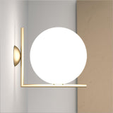 Mid Century Modern Opal Glass Globe Wall Sconce Lamp in Black and Gold