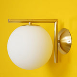 Mid Century Modern Opal Glass Globe Wall Sconce Lamp in Black and Gold