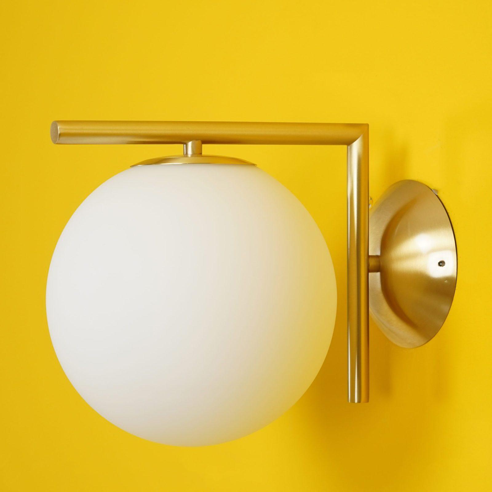 Mid Century Modern Opal Glass Globe Wall Sconce Lamp in Black and Gold