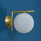 Mid Century Modern Opal Glass Globe Wall Sconce Lamp in Black and Gold