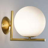 Mid Century Modern Opal Glass Globe Wall Sconce Lamp in Black and Gold