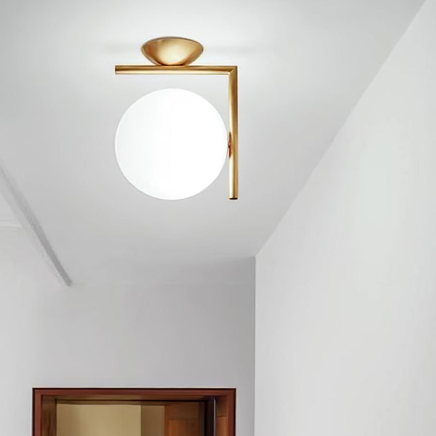 Mid Century Modern Opal Glass Globe Wall Sconce Lamp in Black and Gold