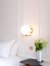 Mid Century Modern Opal Glass Globe Wall Sconce Lamp in Black and Gold