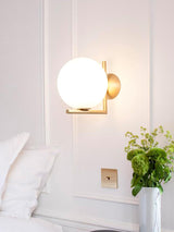 Mid Century Modern Opal Glass Globe Wall Sconce Lamp in Black and Gold