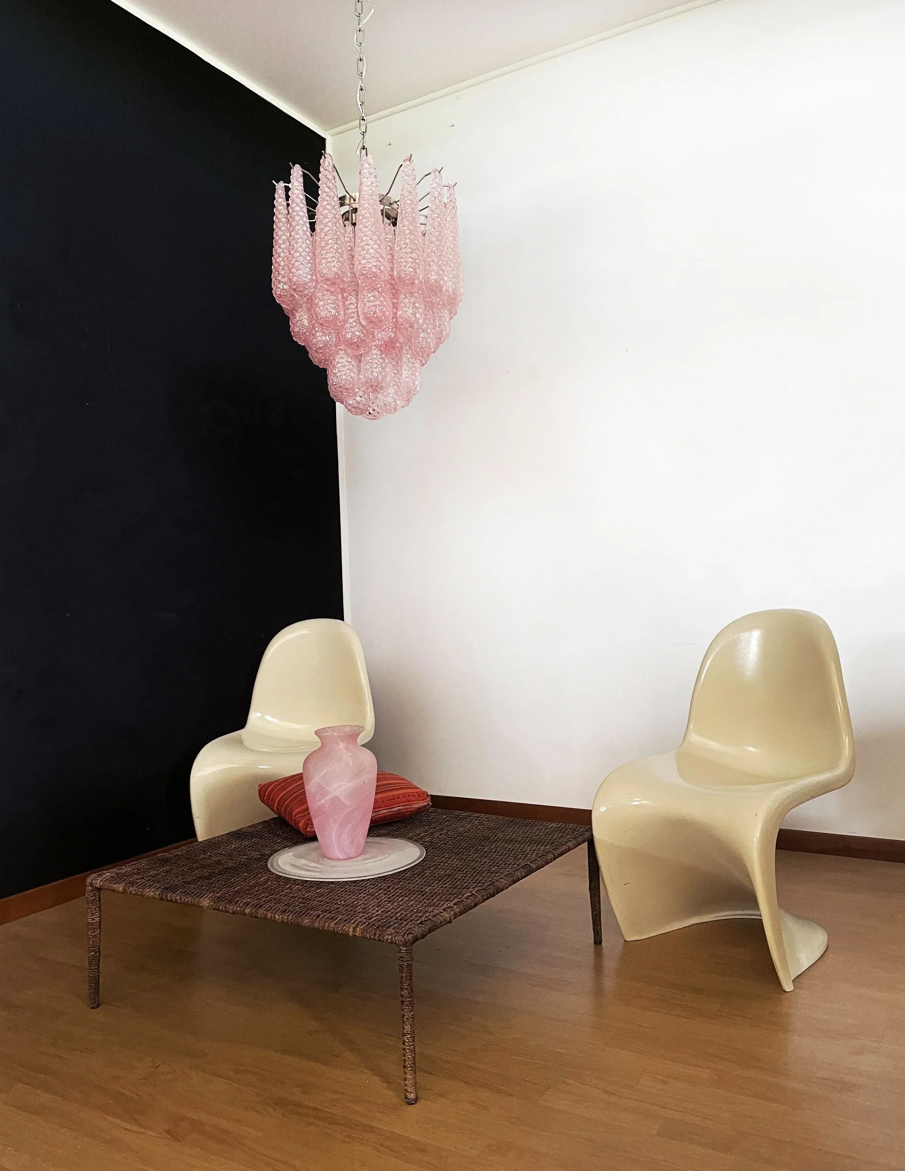 mid-century-modern-pink-glass-petal-pendant-light-vintage-murano-style-chandelier