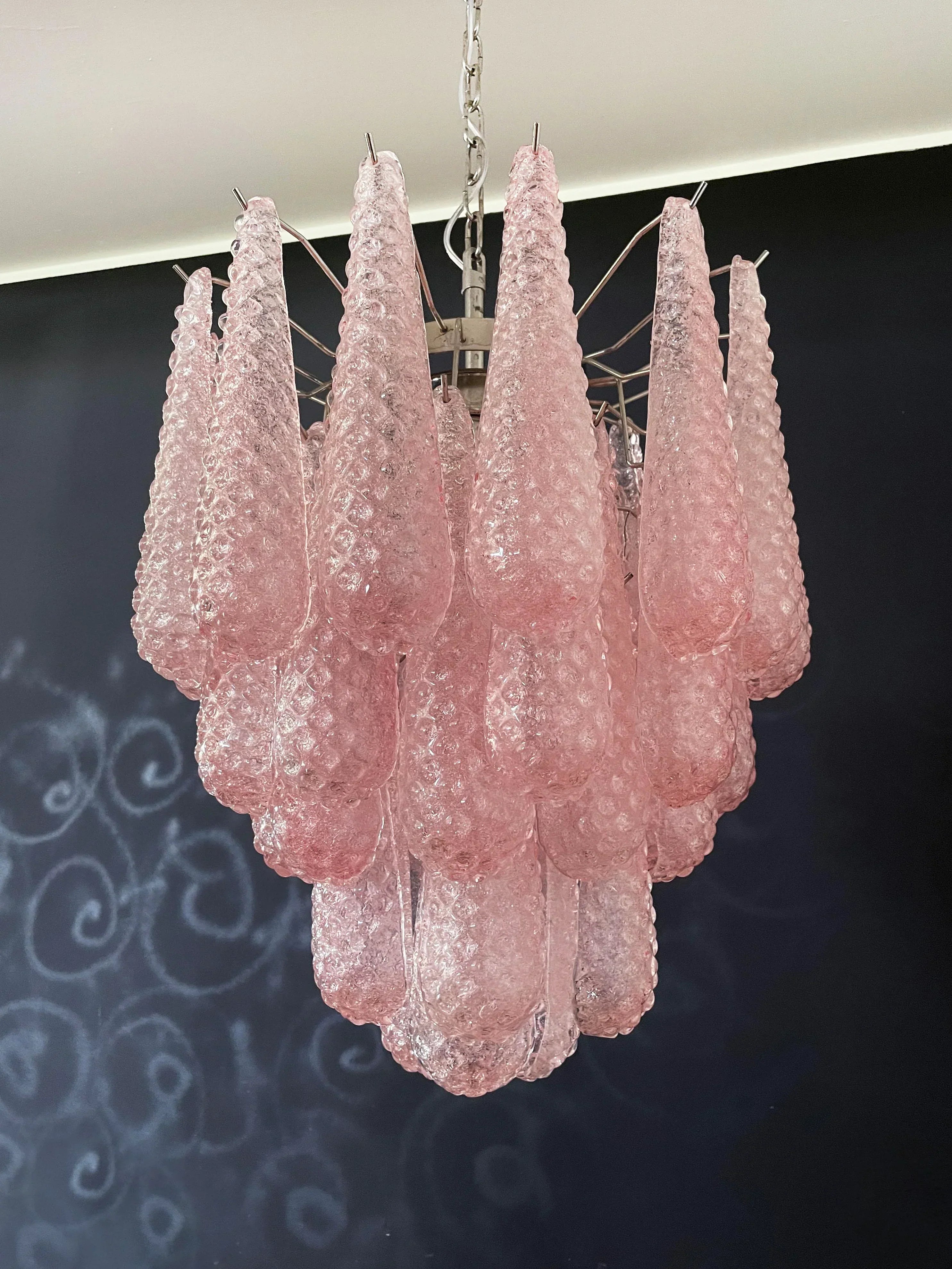 mid-century-modern-pink-glass-petal-pendant-light-vintage-murano-style-chandelier