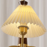 Mid Century Modern Pleated Fabric Chandelier with Walnut Wood and Brass Arms