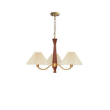 Mid Century Modern Pleated Fabric Chandelier with Walnut Wood and Brass Arms