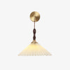 Mid Century Modern Pleated Wall Sconce Walnut Wood and Brass Lamp Set of Two
