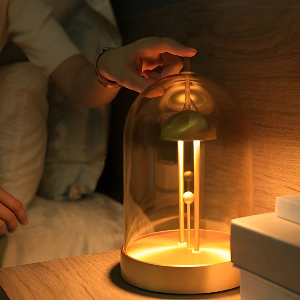 Mid Century Modern Rechargeable Smoked Glass Dome Table Lamp for Bedside Ambient Lighting