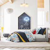 Mid Century Modern Sphere and Stem Chandelier with White Glass Globes and Brass Finish