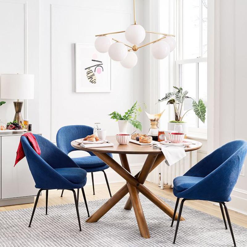 Mid Century Modern Sphere and Stem Chandelier with White Glass Globes and Brass Finish