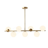 Mid Century Modern Sphere and Stem Chandelier with White Glass Globes and Brass Finish