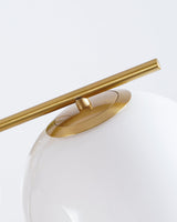 Mid Century Modern Sphere and Stem Chandelier with White Glass Globes and Brass Finish