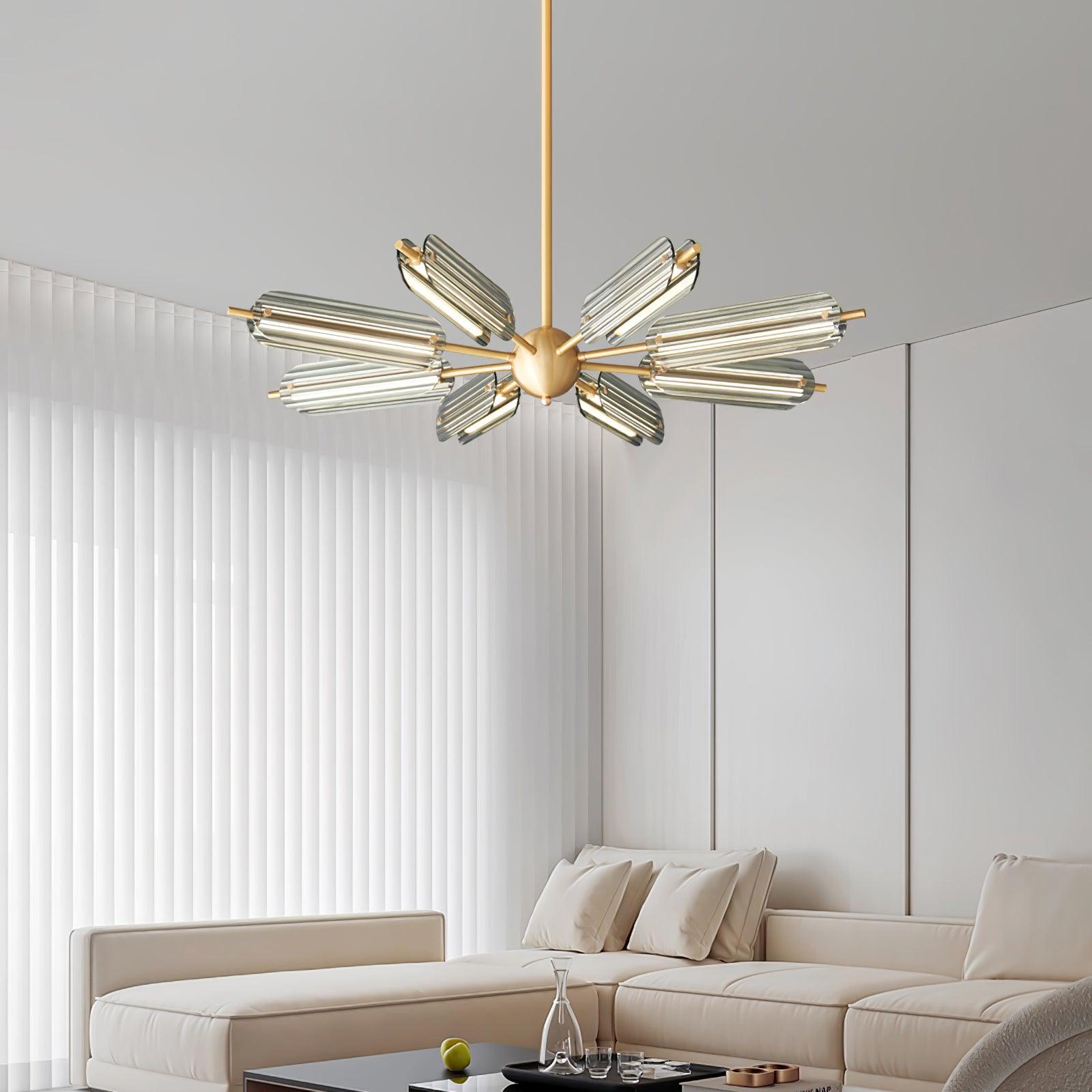 Mid Century Modern Sputnik Brass Chandelier LED Ceiling Light for Contemporary Interiors