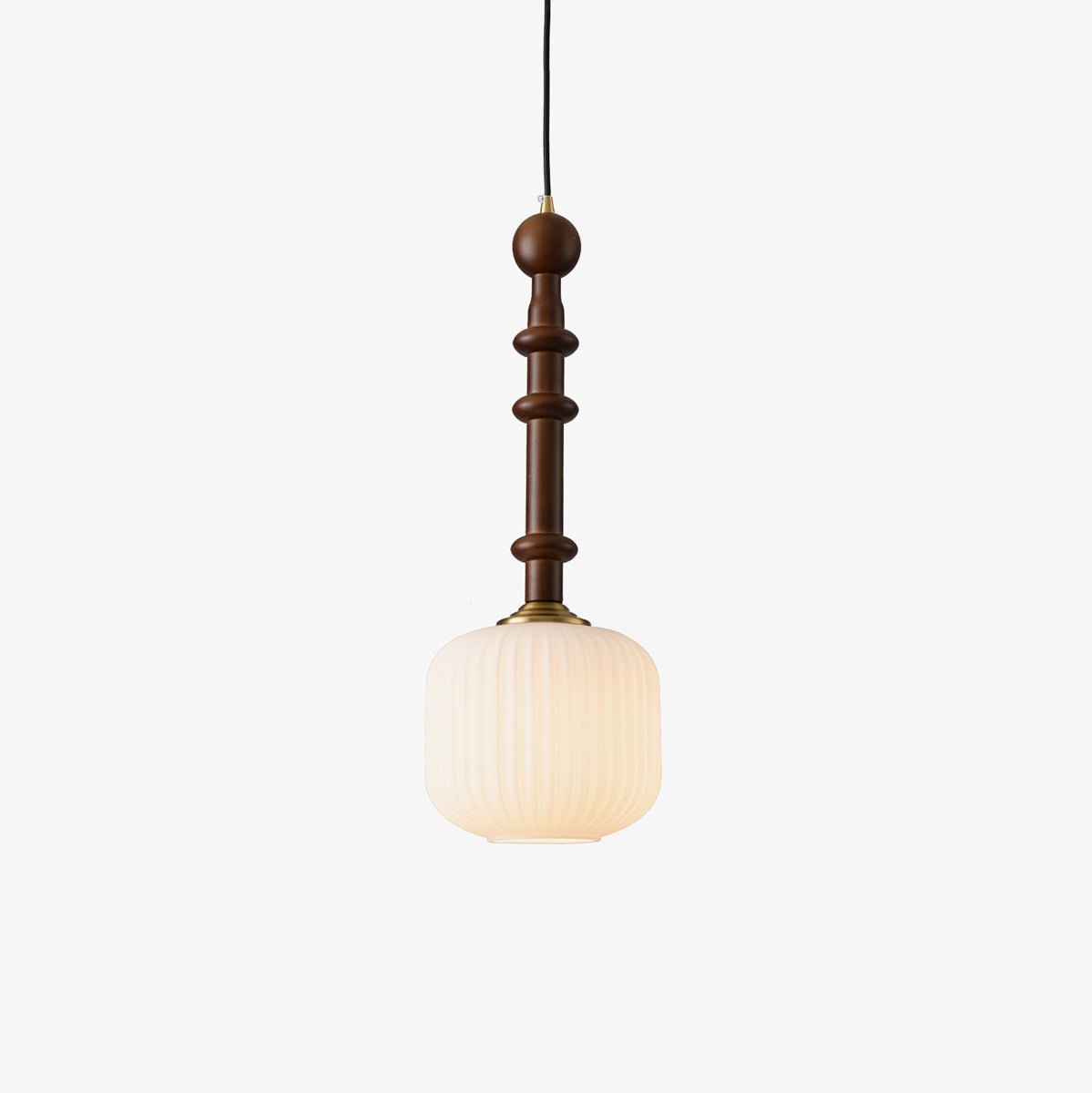 Mid Century Modern Wood Hanging Light Edison Pendant with White Ribbed Glass