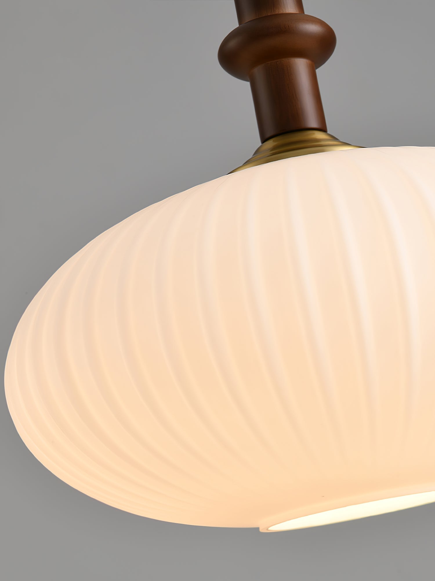 Mid Century Modern Wood Hanging Light Edison Pendant with White Ribbed Glass