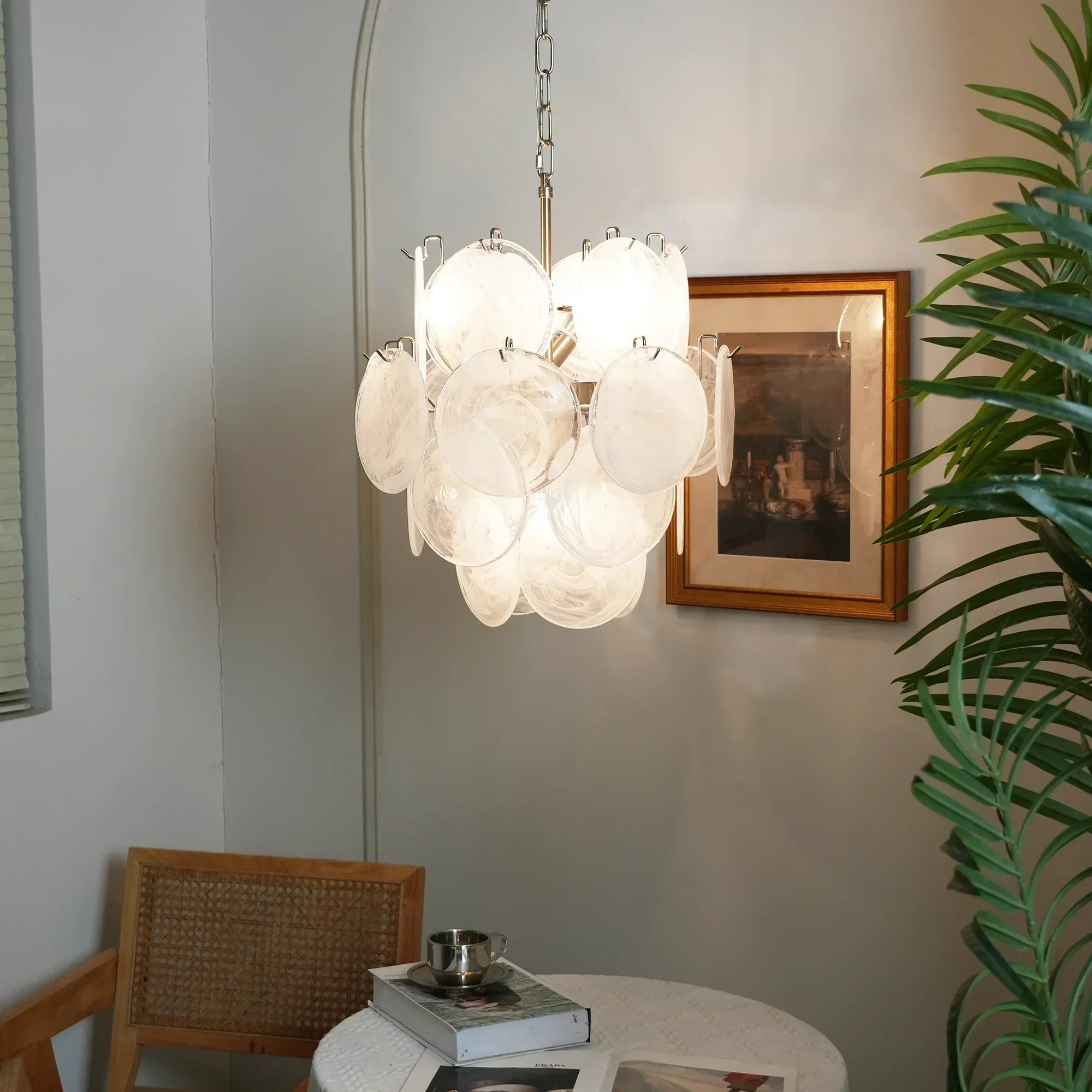 mid-century-murano-style-white-glass-disk-chandelier-with-polished-metal-finish