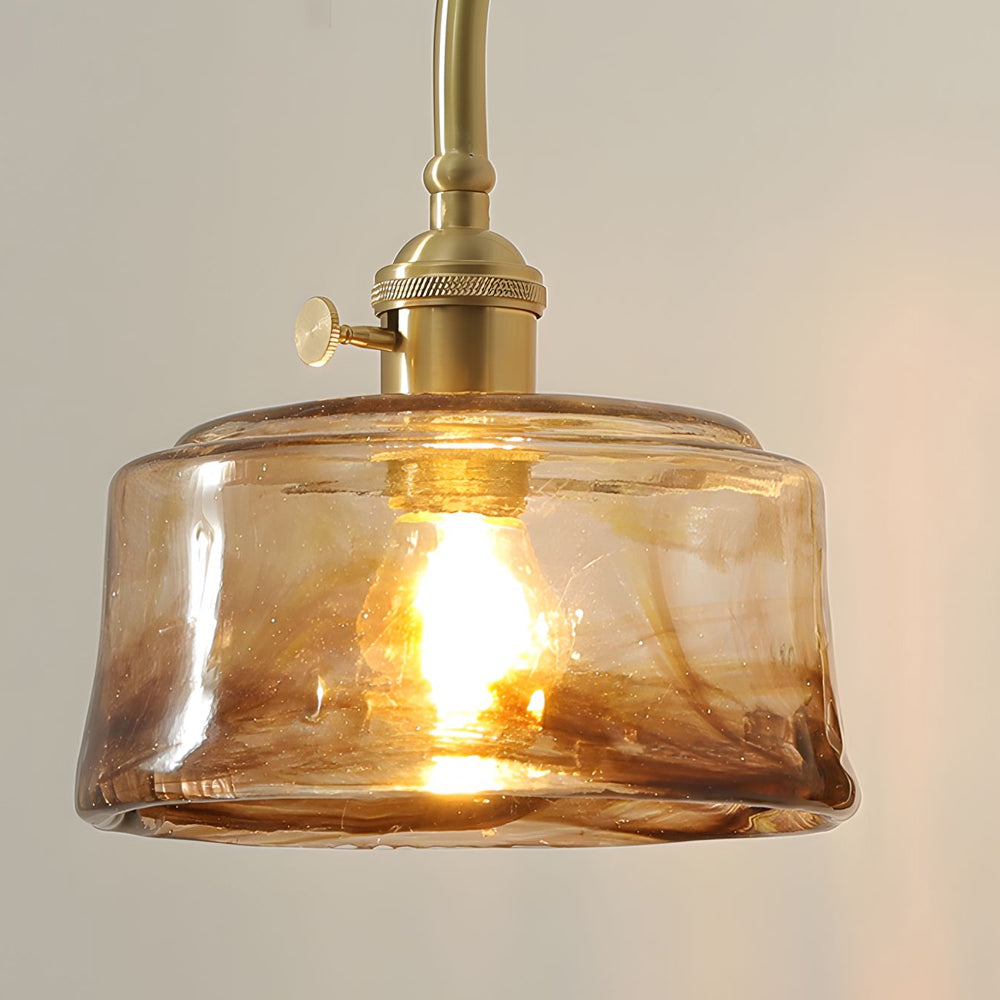 Mid Century Vintage Brass Wall Sconce with Water Ripple Glass Shade and Walnut Wood Base