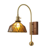 Mid Century Vintage Brass Wall Sconce with Water Ripple Glass Shade and Walnut Wood Base
