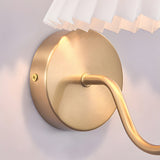 Mid Century Vintage Pleated Fabric Shade Wall Sconce with Dimmable LED Light and Metallic Armed Base