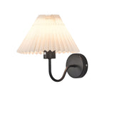 Mid Century Vintage Pleated Fabric Shade Wall Sconce with Dimmable LED Light and Metallic Armed Base