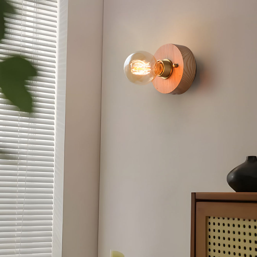 Mid Century Walnut Wood Wall Lamp with Pull Chain Switch for Bedside and Bedroom Lighting