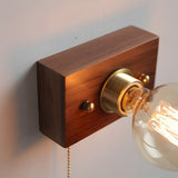 Mid Century Walnut Wood Wall Lamp with Pull Chain Switch for Bedside and Bedroom Lighting