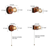 Mid Century Walnut Wood Wall Lamp with Pull Chain Switch for Bedside and Bedroom Lighting