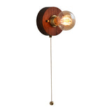 Mid Century Walnut Wood Wall Lamp with Pull Chain Switch for Bedside and Bedroom Lighting