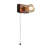 Mid Century Walnut Wood Wall Lamp with Pull Chain Switch for Bedside and Bedroom Lighting