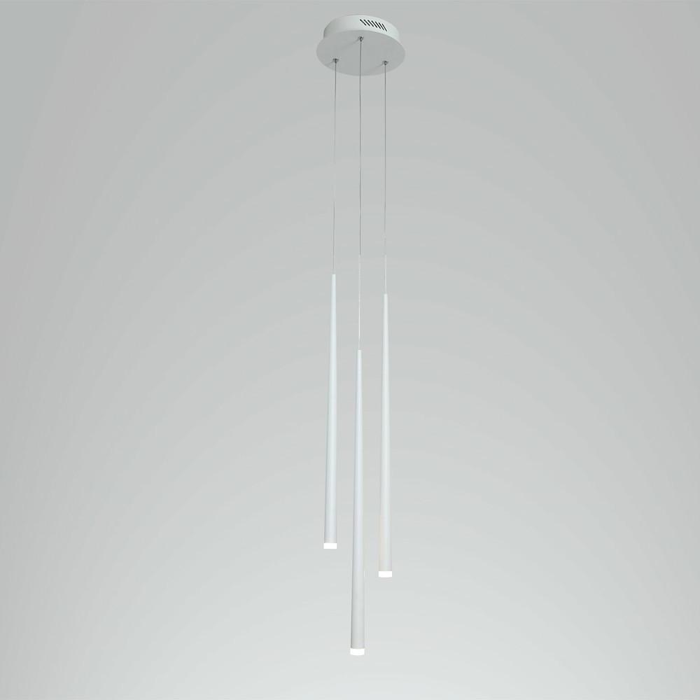 Minimalist 3 Light Modern LED Chandelier with Slim Metal Tubes and Eye Protection Acrylic Shades