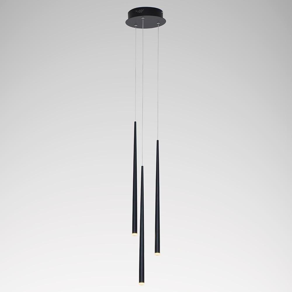 Minimalist 3 Light Modern LED Chandelier with Slim Metal Tubes and Eye Protection Acrylic Shades