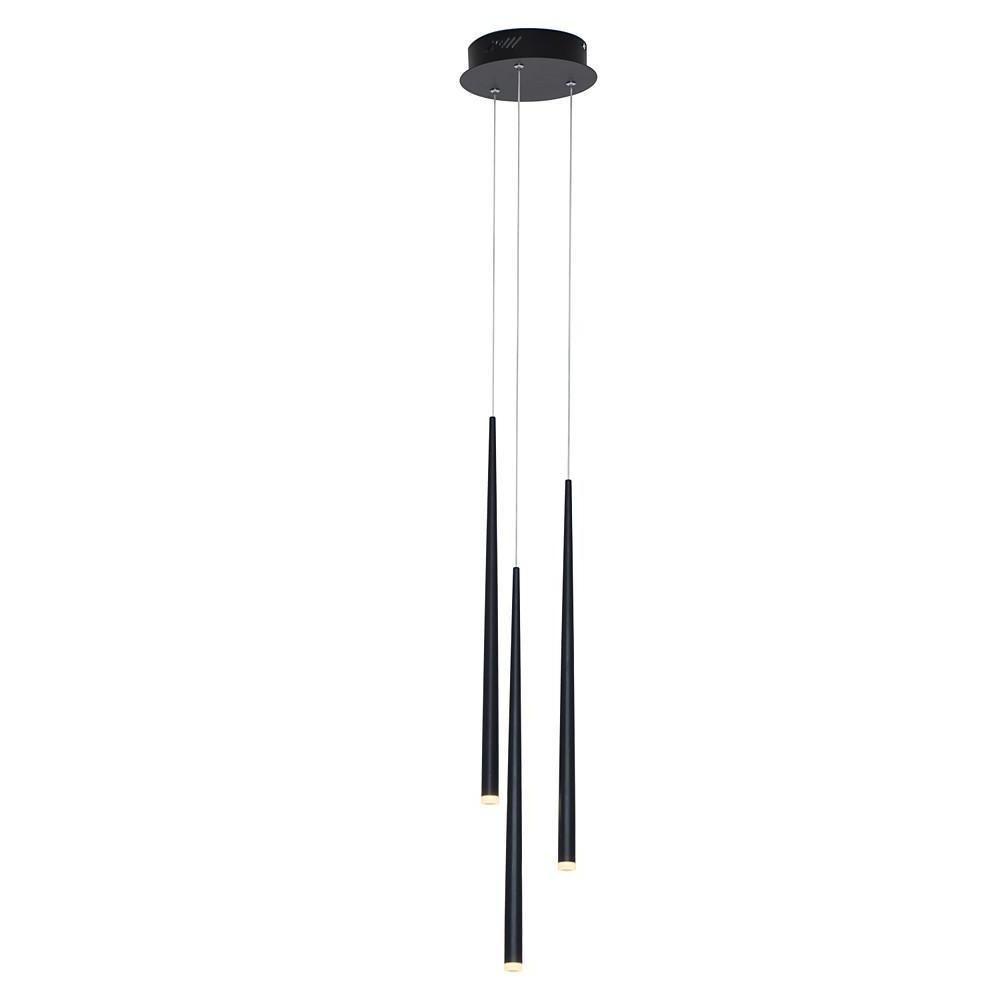 Minimalist 3 Light Modern LED Chandelier with Slim Metal Tubes and Eye Protection Acrylic Shades